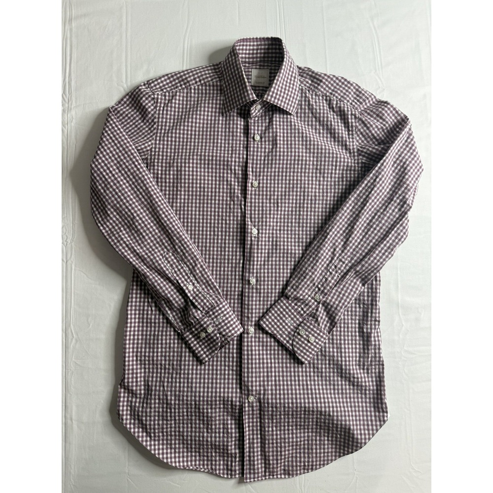 Brooks Brothers Made In Italy Button Up Shirt Men 15 32/33 Purple/White Gingham